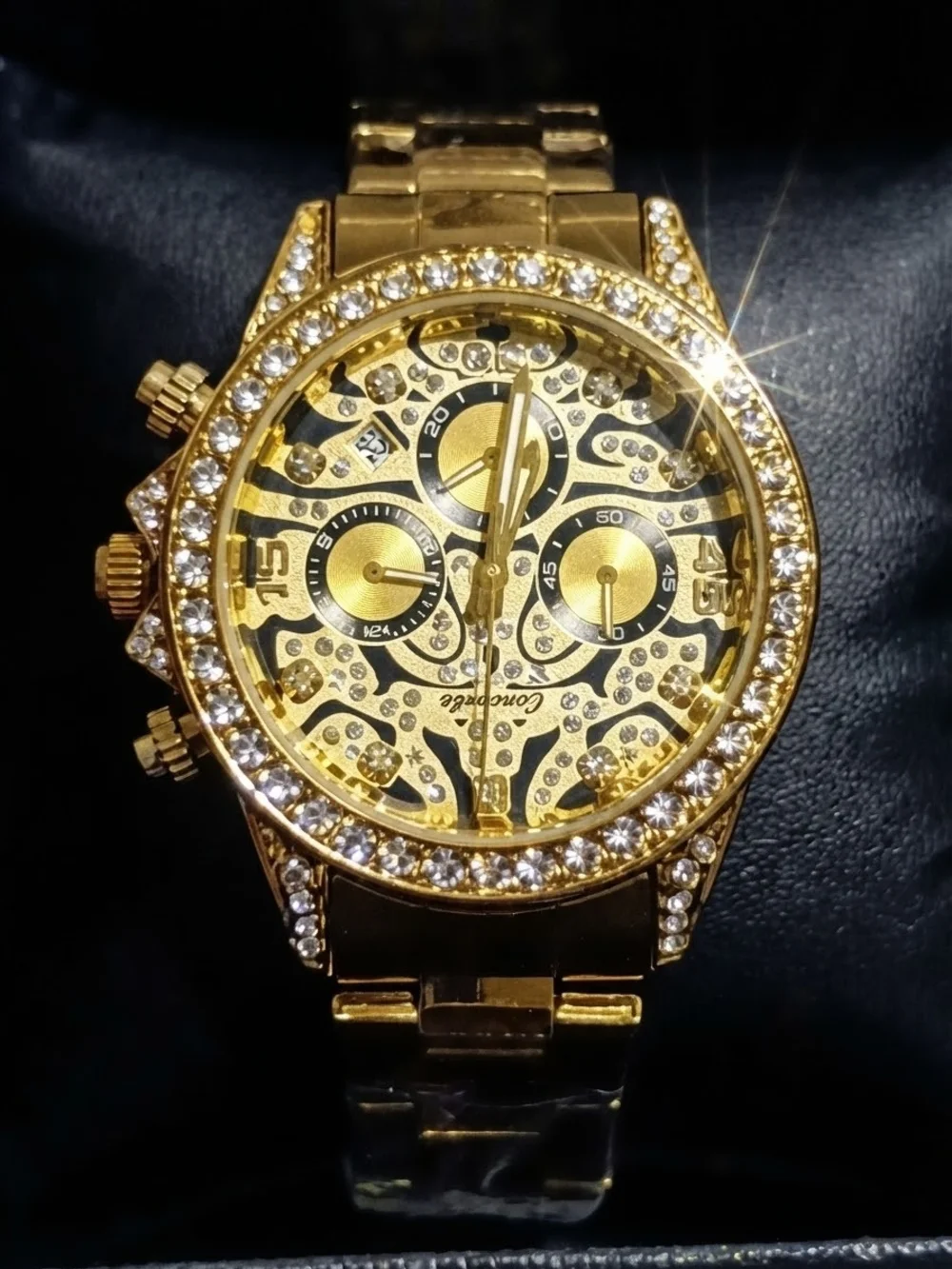 Men's Gold Crystal Luxury Chronograph Watch NEW W/Box!